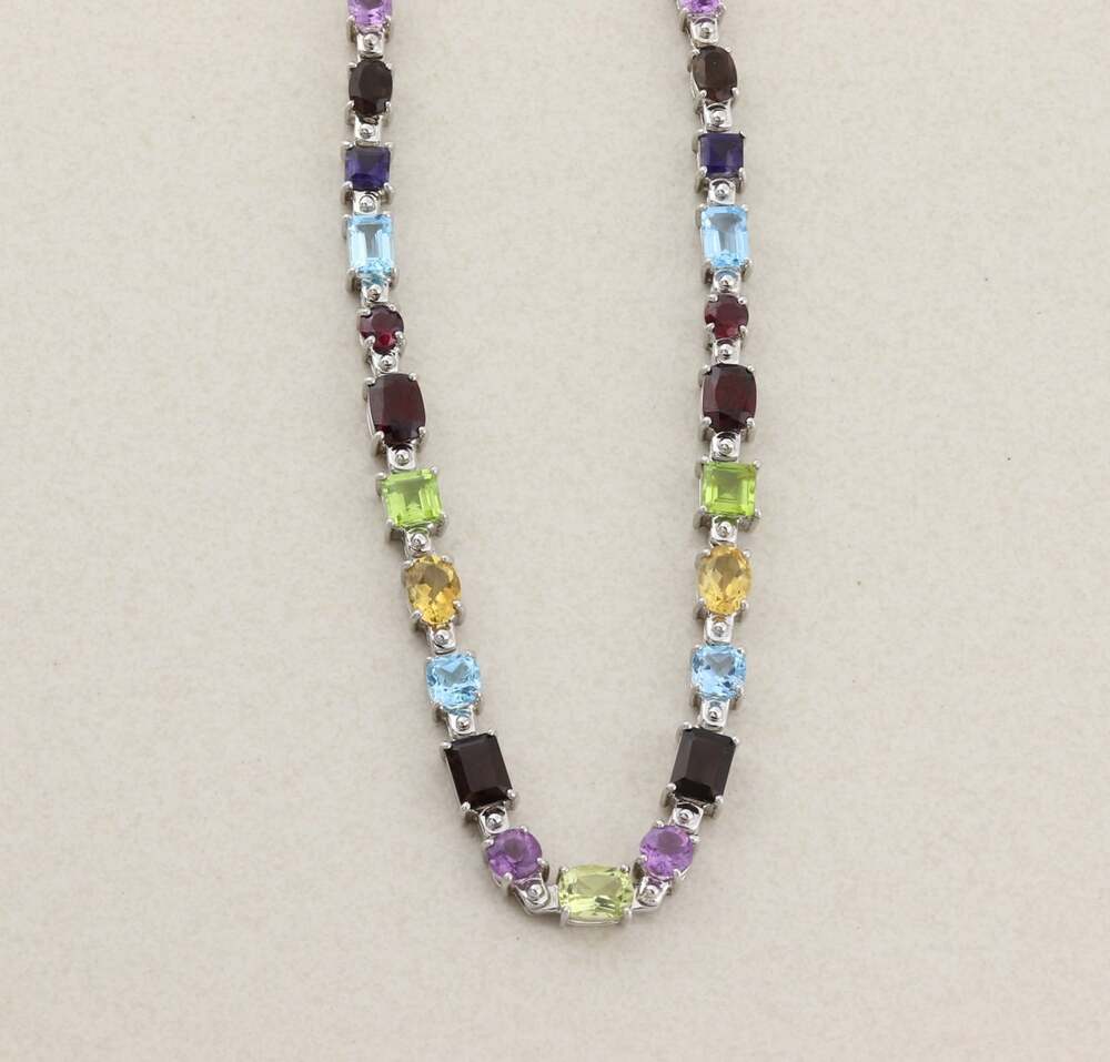 Sterling Silver Multi Gemstone Necklace Collar Choker 17 1/4" inch